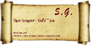 Springer Géza névjegykártya